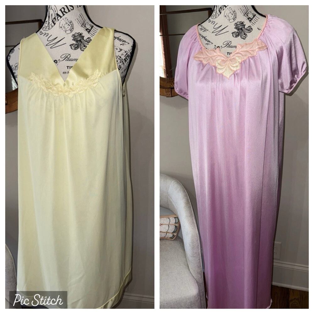 Vintage Vanity Fair Bundle Of 2 Nightgowns Sz S Yellow & Pink Retro Mad Men EUC